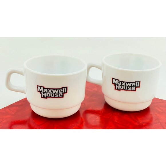 Vintage pair of cups, Maxwell House Cappuccino, French milk glass, Arcopal - Picture 5 of 8